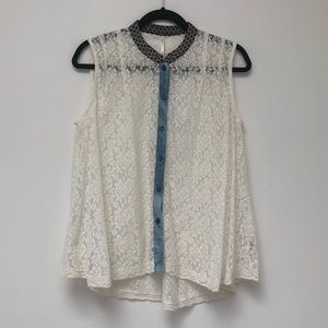 Free People lace button down flowy top